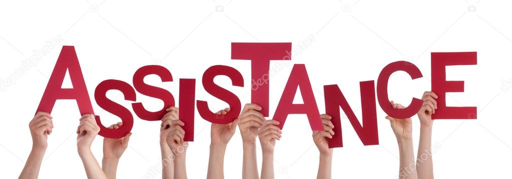 Many People Hands Holding Red Word Assistance