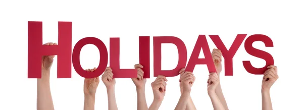 Molte persone tengono le mani rosse Dritto Word Holidays — Foto Stock