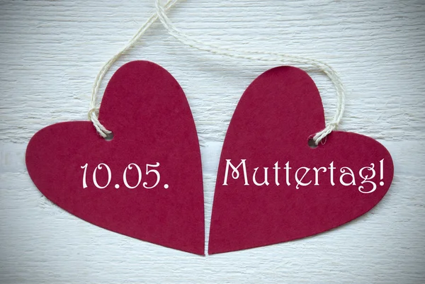 Two Red Hearts Label German Text Muttertag Means Mothers Day — Stock Photo, Image