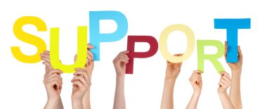 Birçok renkli Word destek tutan elleriyle