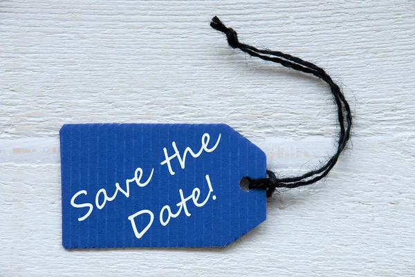 Голубая этикетка с английским словом "Save The Date" — стоковое фото