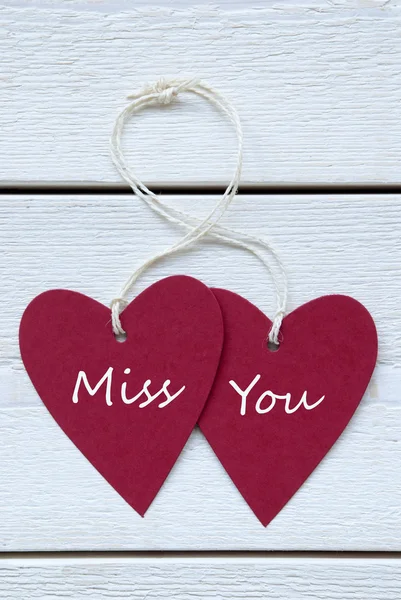 Two Hearts Label With Miss You Vertical — Stock Photo, Image