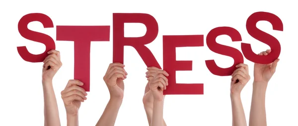 Viele Menschen Hände halten rotes Wort Stress — Stockfoto