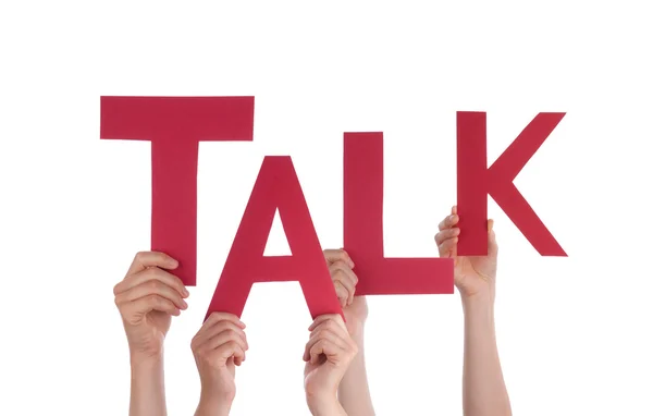 Muchas personas sostienen las manos Red Word Talk — Foto de Stock