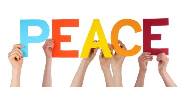 Birçok renkli düz Word barış tutan elleriyle