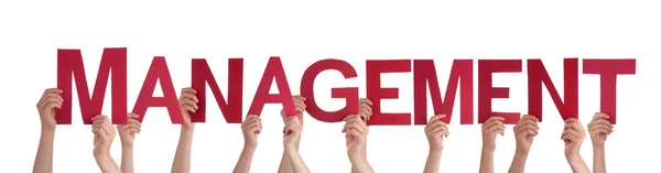 Många människor händer som håller röda raka ordet Management — Stockfoto