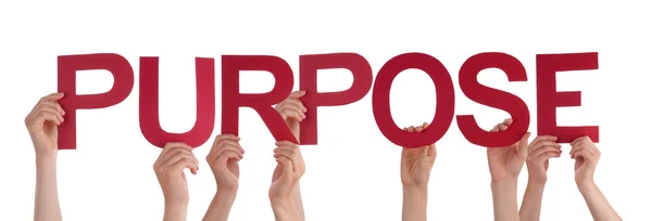 Many People Hands Holding Red Straight Word Purpose — Stock Photo, Image