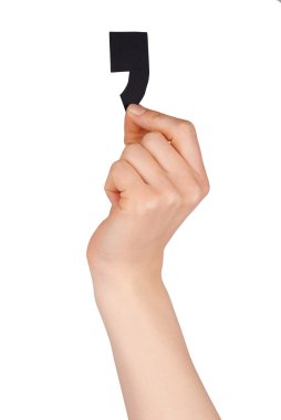 One Hand Holding Black Comma  clipart