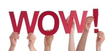 Pek çok kırmızı düz Word Wow tutan elleriyle
