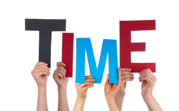 Many People Hands Holding Colorful Word Time — Stock Photo, Image