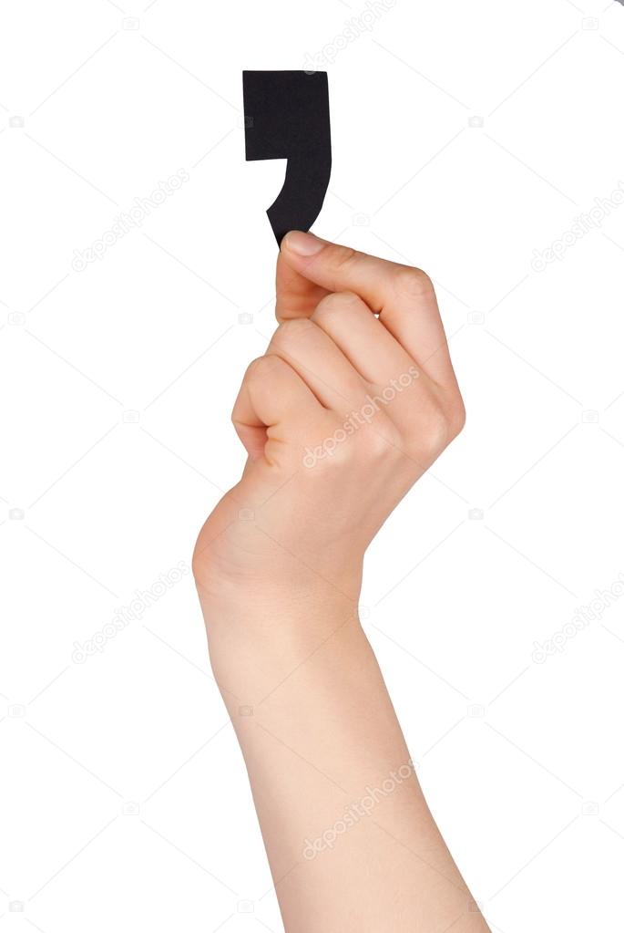 One Hand Holding Black Comma 