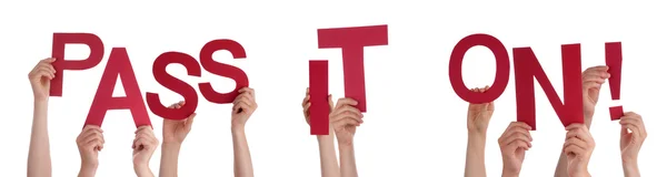 Many People Hands Holding Red Word Pass It On — Stock Photo, Image