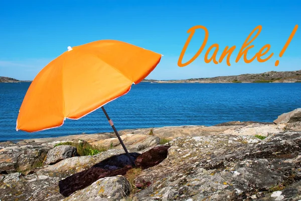 Swedish Coast With German Danke Means Thank You — Stock Photo, Image
