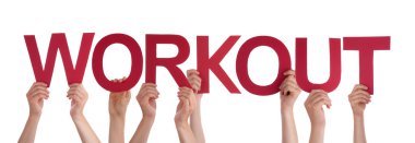 Kırmızı düz kelime egzersiz tutan elleriyle