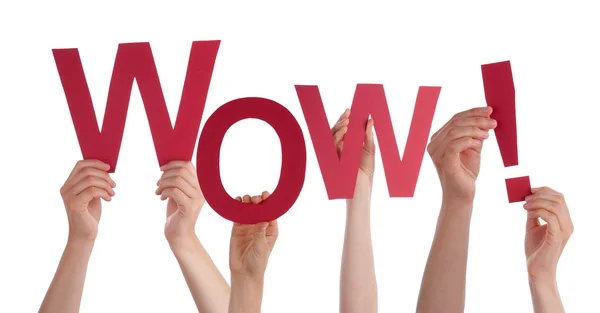 Mnoho lidí ruce červené slovo Wow — Stock fotografie