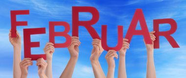 İnsanlar tutun Alman Februar anlamına gelir Şubat gökyüzü mavi