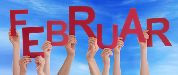 People Hold German Februar Means February Blue Sky — Stock Photo, Image