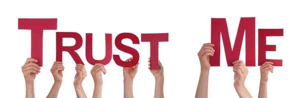 People Hands Holding Red Straight Word Trust Me — Stock Photo, Image