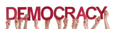 Kırmızı düz Word demokrasi tutan elleriyle