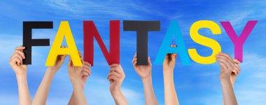 İnsanlar renkli düz kelime tutun fantezi mavi Sk