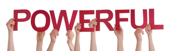 People Hands Holding Red Straight Word Powerful — Stock Photo, Image