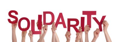 Pek çok kırmızı Word dayanışma tutan elleriyle
