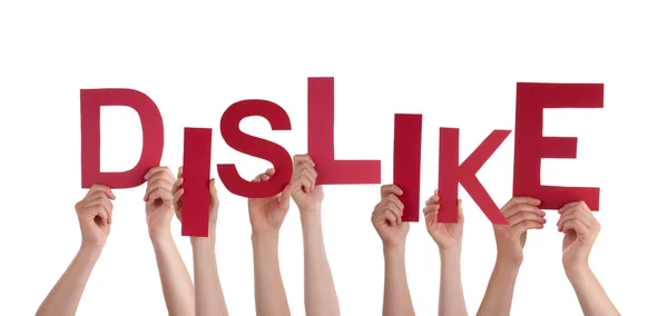 Many People Hands Holding Red Word Dislike — Stock Photo, Image