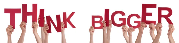 Menschen, die rotes Wort in Händen halten, denken größer — Stockfoto