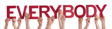 Herkes kırmızı düz kelime tutan elleriyle