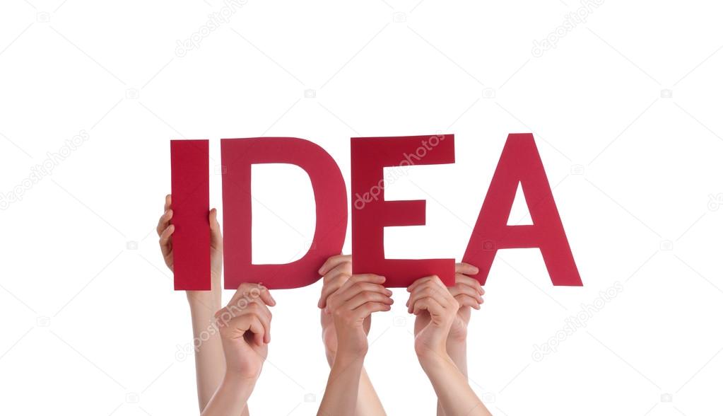 Many People Hands Holding Red Straight Word Idea 