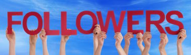 Hands Holding Red Straight Word Followers Blue Sky