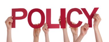 Many People Hands Holding Red Straight Word Policy