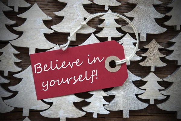 Red Christmas Label With Believe In Yourself — 图库照片