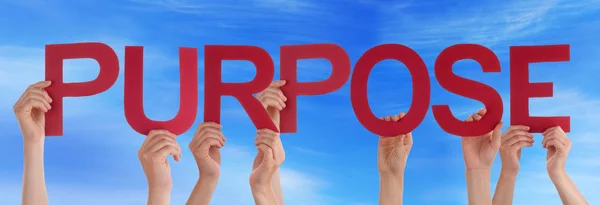 Many People Hands Holding Red Straight Word Purpose Blue Sky — Stock Photo, Image
