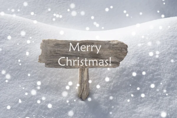 Wooden Sign With Snow And Snowflakes Merry Christmas — Stockfoto