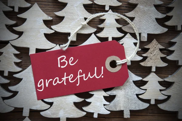 Red Christmas Label With Be Grateful — Stock Photo, Image