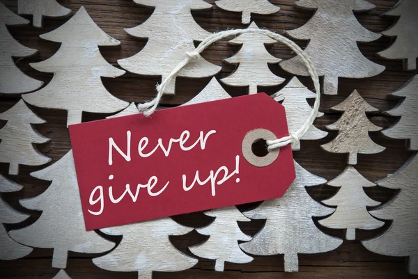 Red Christmas Label With Never Give Up — 스톡 사진