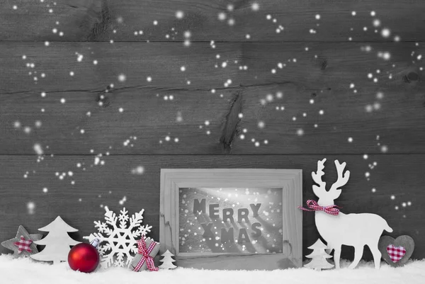 Svart vit röd jul bakgrund snöflingor ram Merry Xmas — Stockfoto