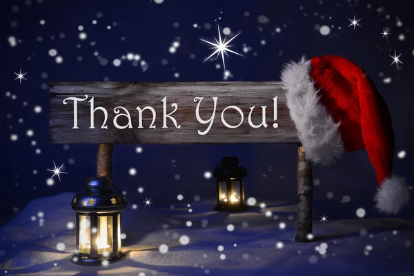 Christmas Sign Candlelight Santa Hat Thank You — Stock Photo, Image