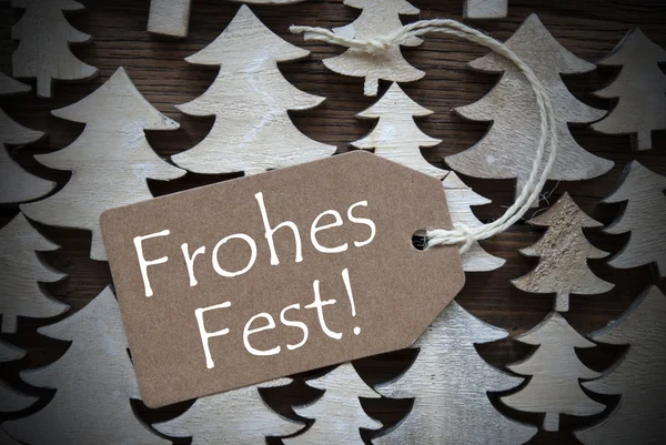 Étiquette brune avec Frohes Fest signifie Joyeux Noël — Photo