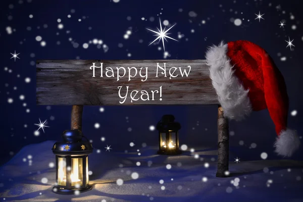 Christmas Sign Candlelight Santa Hat Happy New Year — Stock fotografie