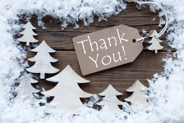 Label Christmas Trees And Snow Thank You — Stock Photo, Image