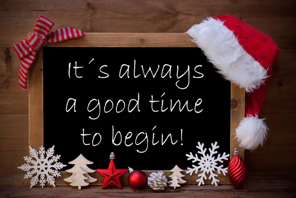 Brown Blackboard Santa Hat Christmas Decoration Quote Time Begin — 스톡 사진
