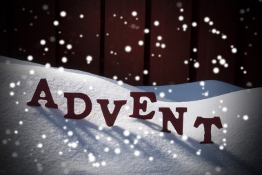 Advent Mean Christmas Time On Snow With Snowflakes