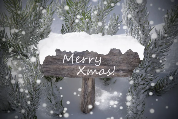 Señal Copos de nieve árbol de abeto texto Feliz Navidad —  Fotos de Stock