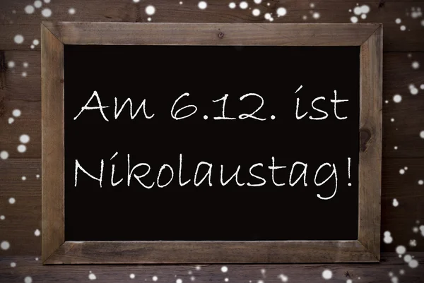 Chalkboard With Nikolaustag Means Nicholas Day, Snowflakes — Φωτογραφία Αρχείου