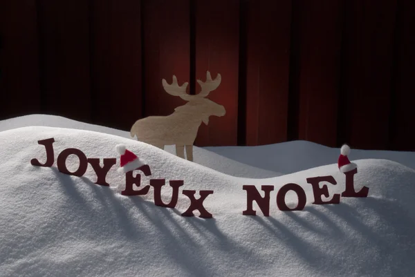 Joyeux Noel Means Merry Christmas On Snow Moose — 图库照片