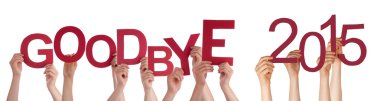 People Hands Holding Red Word Goodbye 2015 clipart