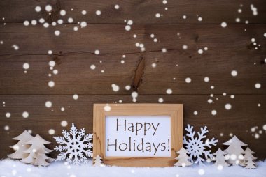 White Christmas Decoration Text Happy Holidays, Snow, Snowflakes