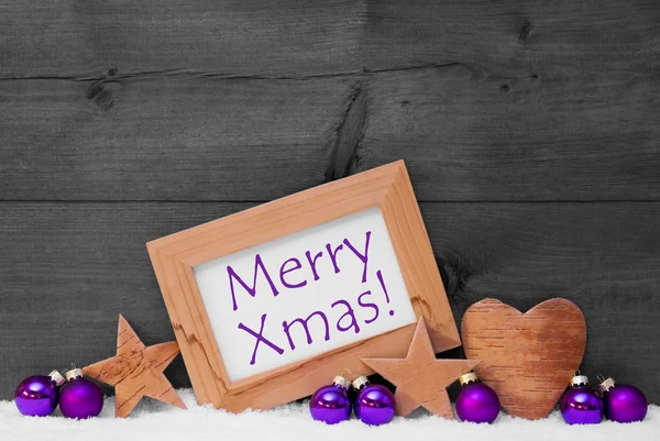 Gray Purple Christmas Decoration Text Merry Xmas — Stok fotoğraf